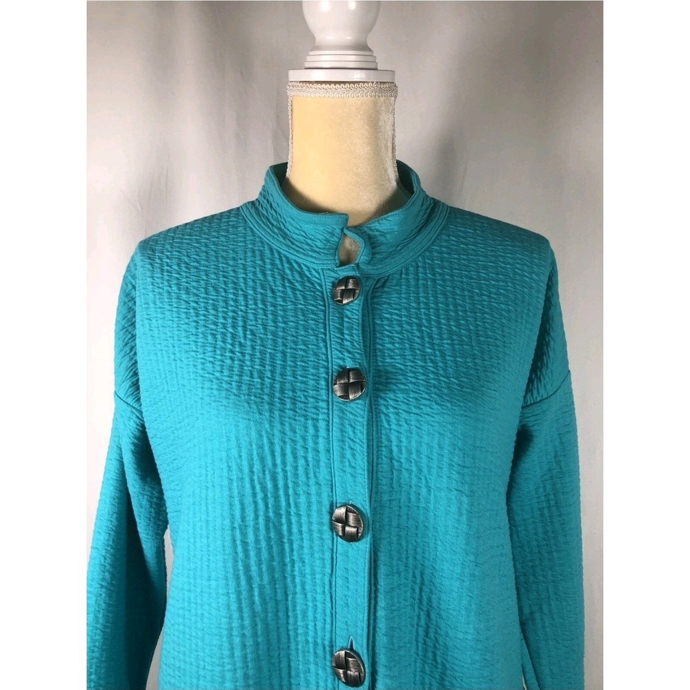 Soft Surroundings Art To Wear Jacket Sz M Cardigan CottonSeersucker Blue Buttons - Picture 1 of 7